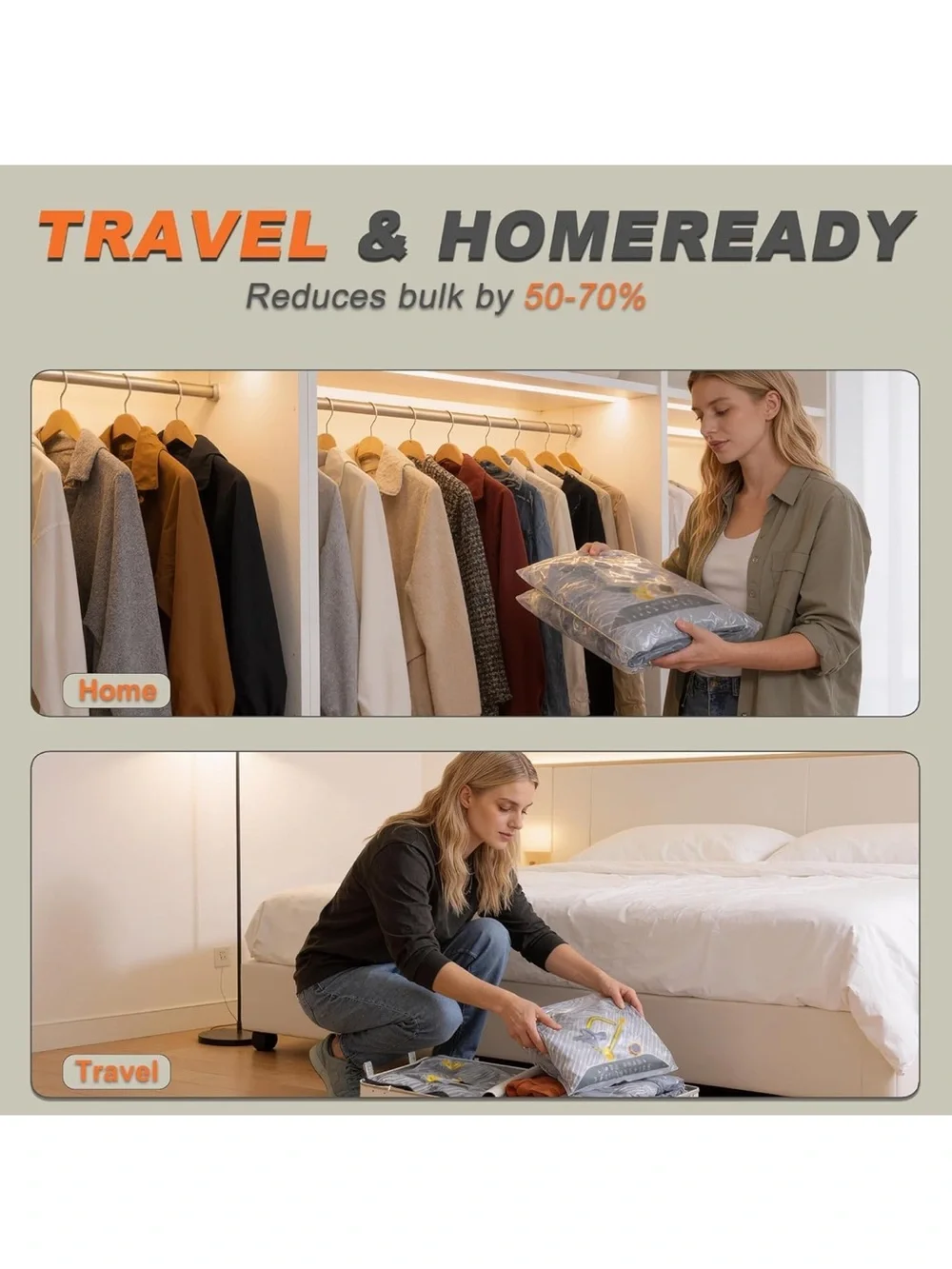 15-pack vacuum bags for travel with wireless rechargeable pump carry on size
